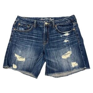 American Eagle Denim Shorts Womens 12 Blue Jean Burmuda Distressed 100% Cotton
